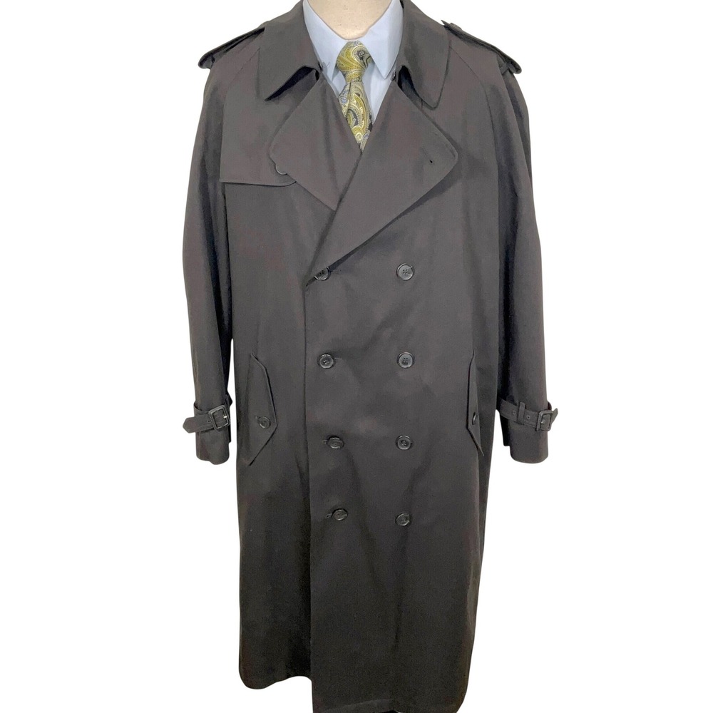 Stafford Trench Coat Mens 42R Black Double‎ Breasted Goth Matrix Spy Raincoat